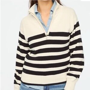 J.Crew Women’s Striped half zip sweater with pearl zipper.